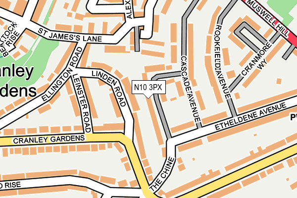 N10 3PX map - OS OpenMap – Local (Ordnance Survey)