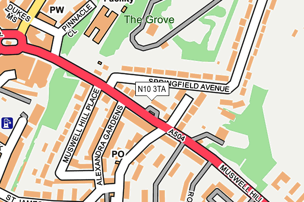 N10 3TA map - OS OpenMap – Local (Ordnance Survey)
