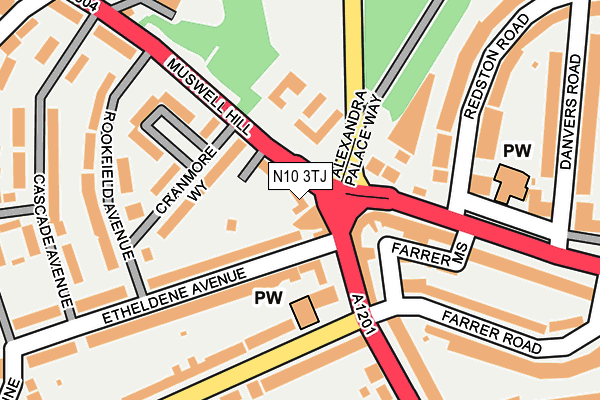 N10 3TJ map - OS OpenMap – Local (Ordnance Survey)