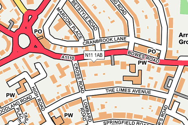 N11 1AB map - OS OpenMap – Local (Ordnance Survey)