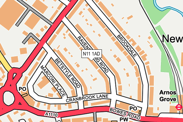 N11 1AD map - OS OpenMap – Local (Ordnance Survey)