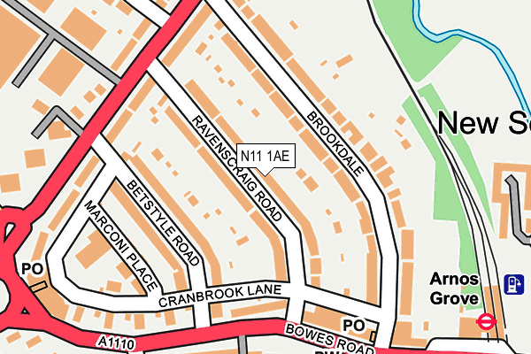 N11 1AE map - OS OpenMap – Local (Ordnance Survey)