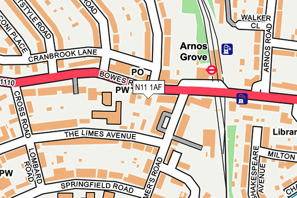 N11 1AF map - OS OpenMap – Local (Ordnance Survey)