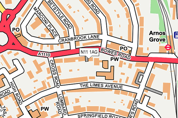 N11 1AG map - OS OpenMap – Local (Ordnance Survey)