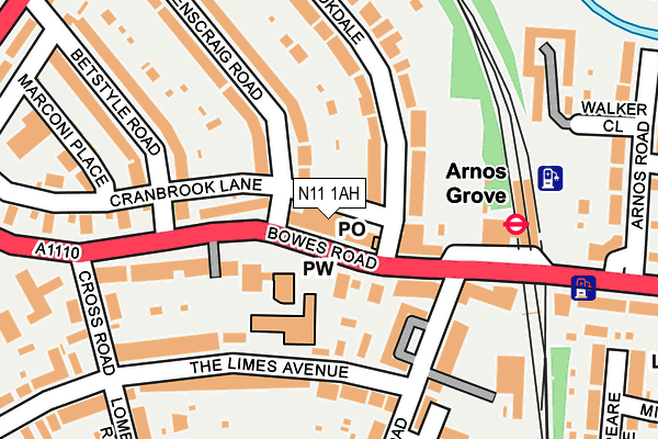 N11 1AH map - OS OpenMap – Local (Ordnance Survey)