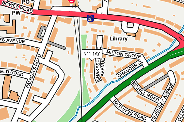 N11 1AY map - OS OpenMap – Local (Ordnance Survey)