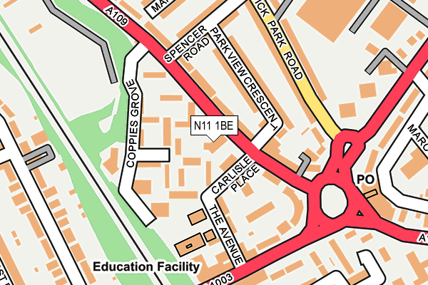 N11 1BE map - OS OpenMap – Local (Ordnance Survey)