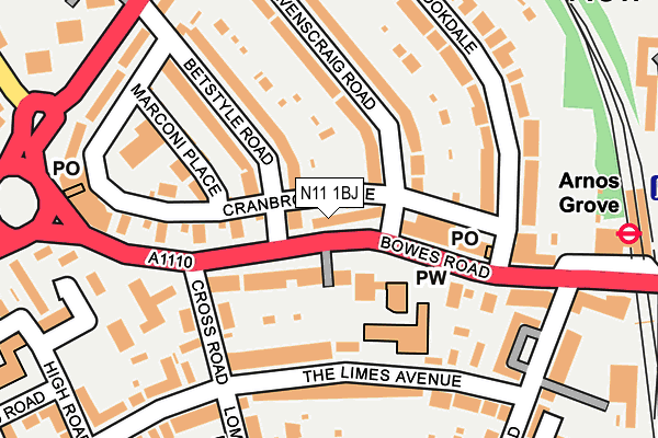 N11 1BJ map - OS OpenMap – Local (Ordnance Survey)