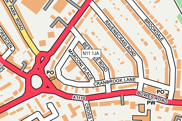 N11 1JA map - OS OpenMap – Local (Ordnance Survey)