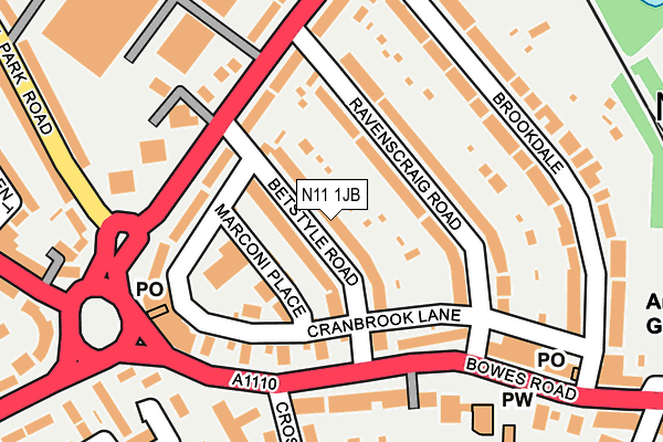 N11 1JB map - OS OpenMap – Local (Ordnance Survey)