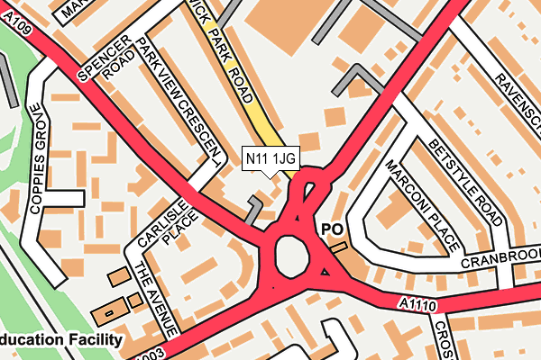 N11 1JG map - OS OpenMap – Local (Ordnance Survey)