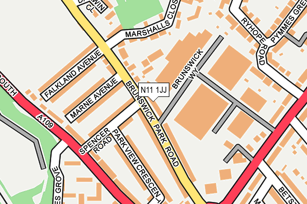 N11 1JJ map - OS OpenMap – Local (Ordnance Survey)