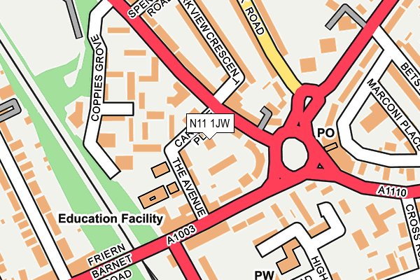 N11 1JW map - OS OpenMap – Local (Ordnance Survey)