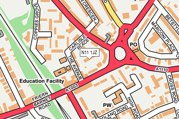 N11 1JZ map - OS OpenMap – Local (Ordnance Survey)