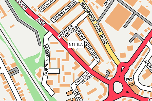 N11 1LA map - OS OpenMap – Local (Ordnance Survey)