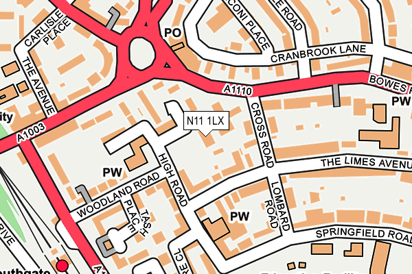 N11 1LX map - OS OpenMap – Local (Ordnance Survey)
