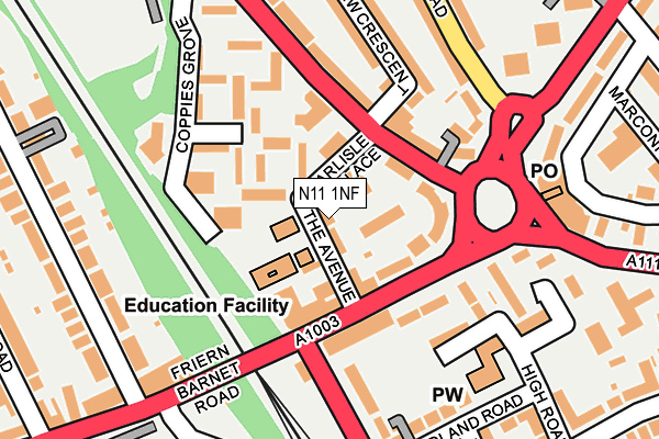 N11 1NF map - OS OpenMap – Local (Ordnance Survey)
