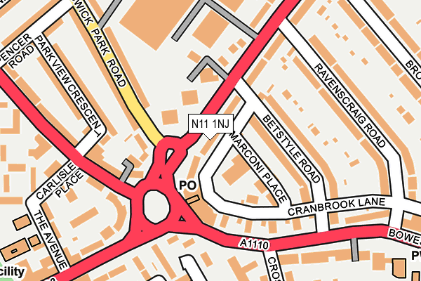 N11 1NJ map - OS OpenMap – Local (Ordnance Survey)