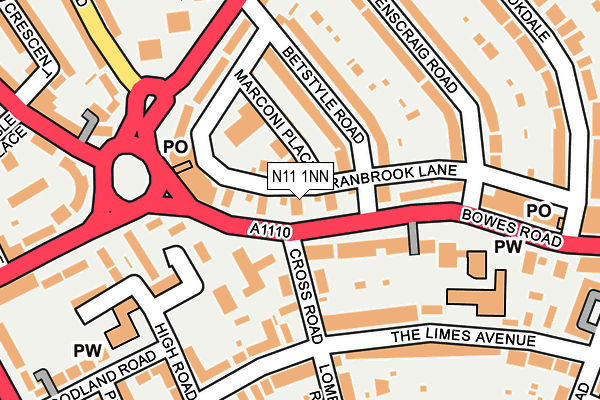 N11 1NN map - OS OpenMap – Local (Ordnance Survey)
