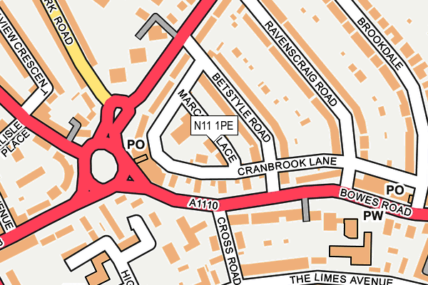 N11 1PE map - OS OpenMap – Local (Ordnance Survey)