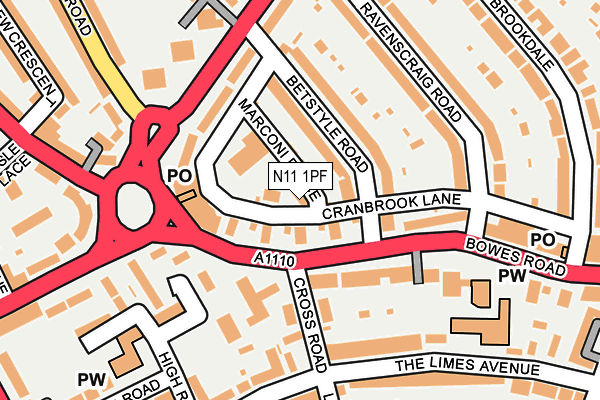 N11 1PF map - OS OpenMap – Local (Ordnance Survey)