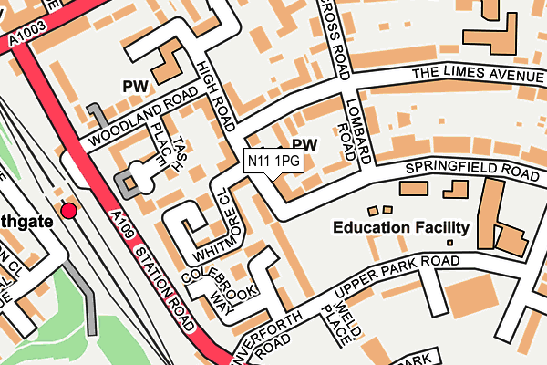 N11 1PG map - OS OpenMap – Local (Ordnance Survey)