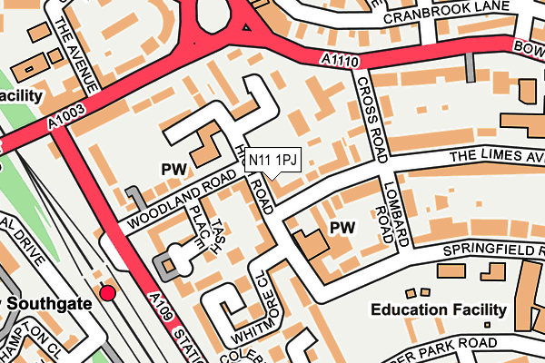 N11 1PJ map - OS OpenMap – Local (Ordnance Survey)
