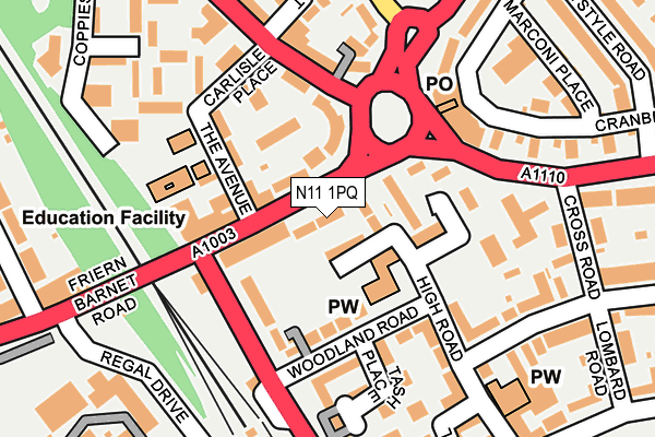 N11 1PQ map - OS OpenMap – Local (Ordnance Survey)