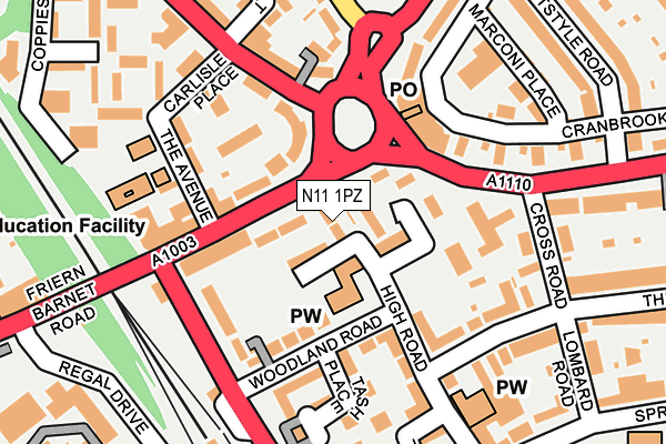 N11 1PZ map - OS OpenMap – Local (Ordnance Survey)