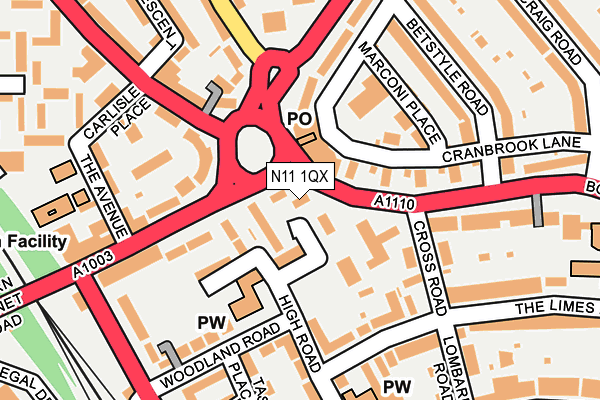 N11 1QX map - OS OpenMap – Local (Ordnance Survey)
