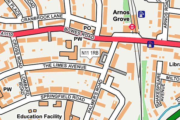 N11 1RB map - OS OpenMap – Local (Ordnance Survey)
