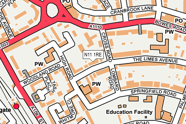 N11 1RE map - OS OpenMap – Local (Ordnance Survey)