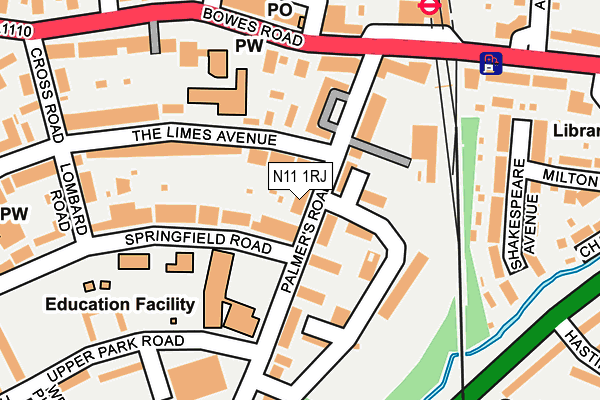 N11 1RJ map - OS OpenMap – Local (Ordnance Survey)