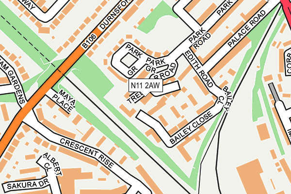 N11 2AW map - OS OpenMap – Local (Ordnance Survey)