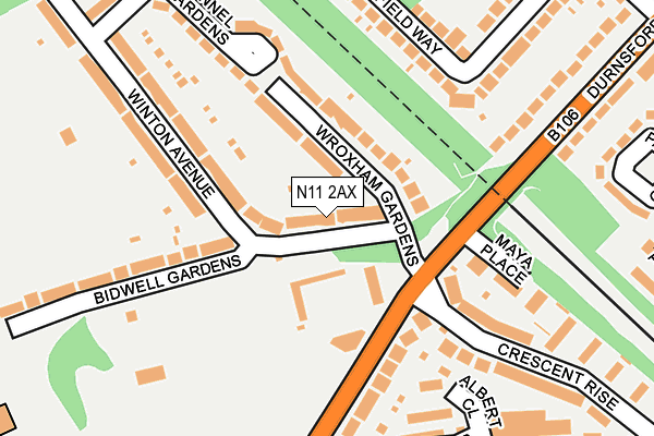 N11 2AX map - OS OpenMap – Local (Ordnance Survey)