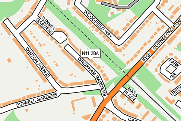 N11 2BA map - OS OpenMap – Local (Ordnance Survey)