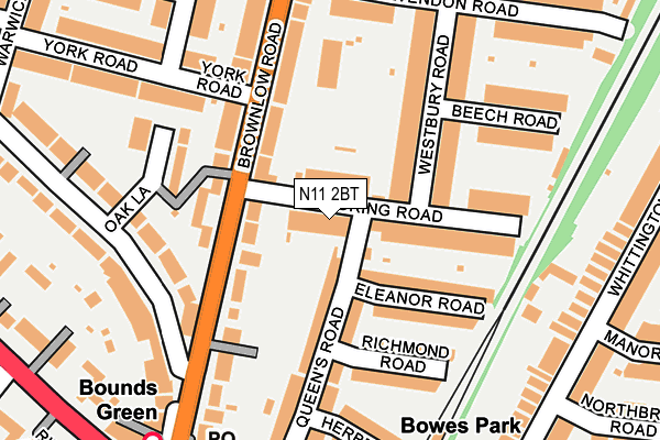 N11 2BT map - OS OpenMap – Local (Ordnance Survey)