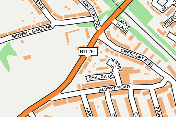 N11 2EL map - OS OpenMap – Local (Ordnance Survey)