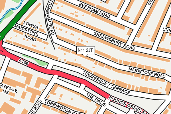 N11 2JT map - OS OpenMap – Local (Ordnance Survey)