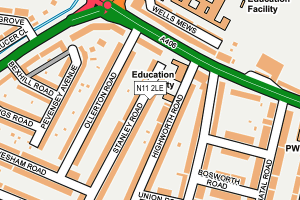 N11 2LE map - OS OpenMap – Local (Ordnance Survey)