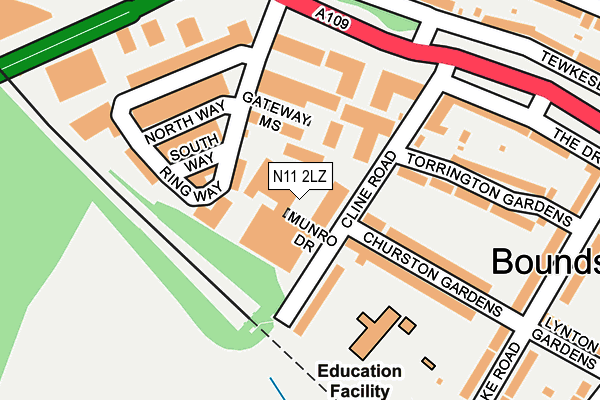 N11 2LZ map - OS OpenMap – Local (Ordnance Survey)