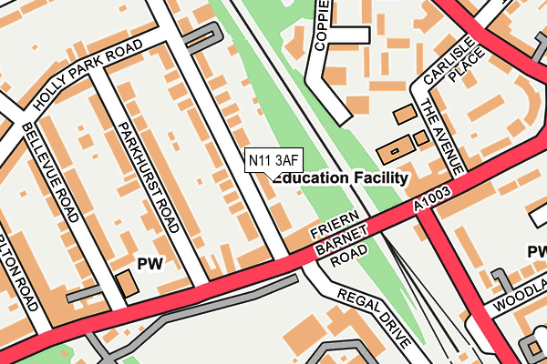 N11 3AF map - OS OpenMap – Local (Ordnance Survey)