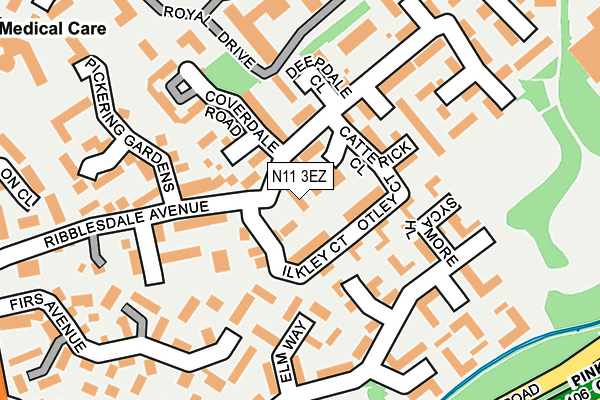 N11 3EZ map - OS OpenMap – Local (Ordnance Survey)