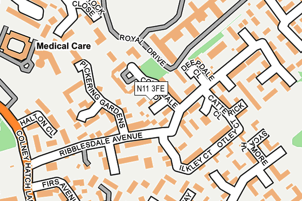 N11 3FE map - OS OpenMap – Local (Ordnance Survey)