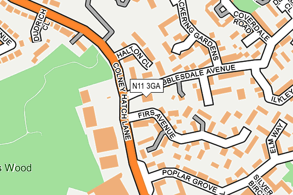 N11 3GA map - OS OpenMap – Local (Ordnance Survey)
