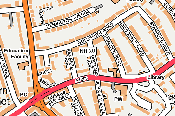 N11 3JJ map - OS OpenMap – Local (Ordnance Survey)