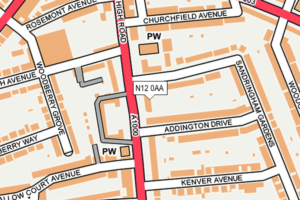 N12 0AA map - OS OpenMap – Local (Ordnance Survey)