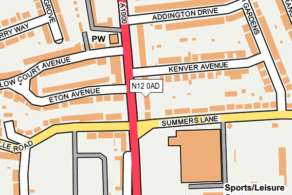 N12 0AD map - OS OpenMap – Local (Ordnance Survey)