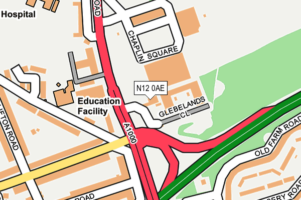 N12 0AE map - OS OpenMap – Local (Ordnance Survey)