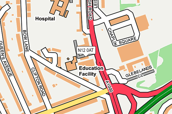 N12 0AT map - OS OpenMap – Local (Ordnance Survey)